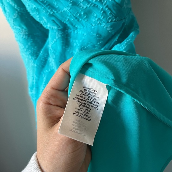 Alice & Olivia Silk-Cotton Tie-Waist Wrap Turquoise Dress - 8 - Picture 6 of 15